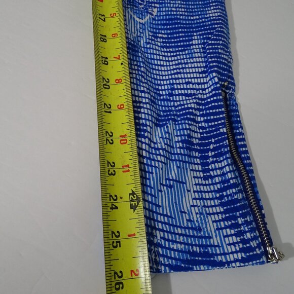 DFA New York Blue Printed Fitted Skinny Leggings Women Size XS-S Ankle Zipper - Picture 9 of 9